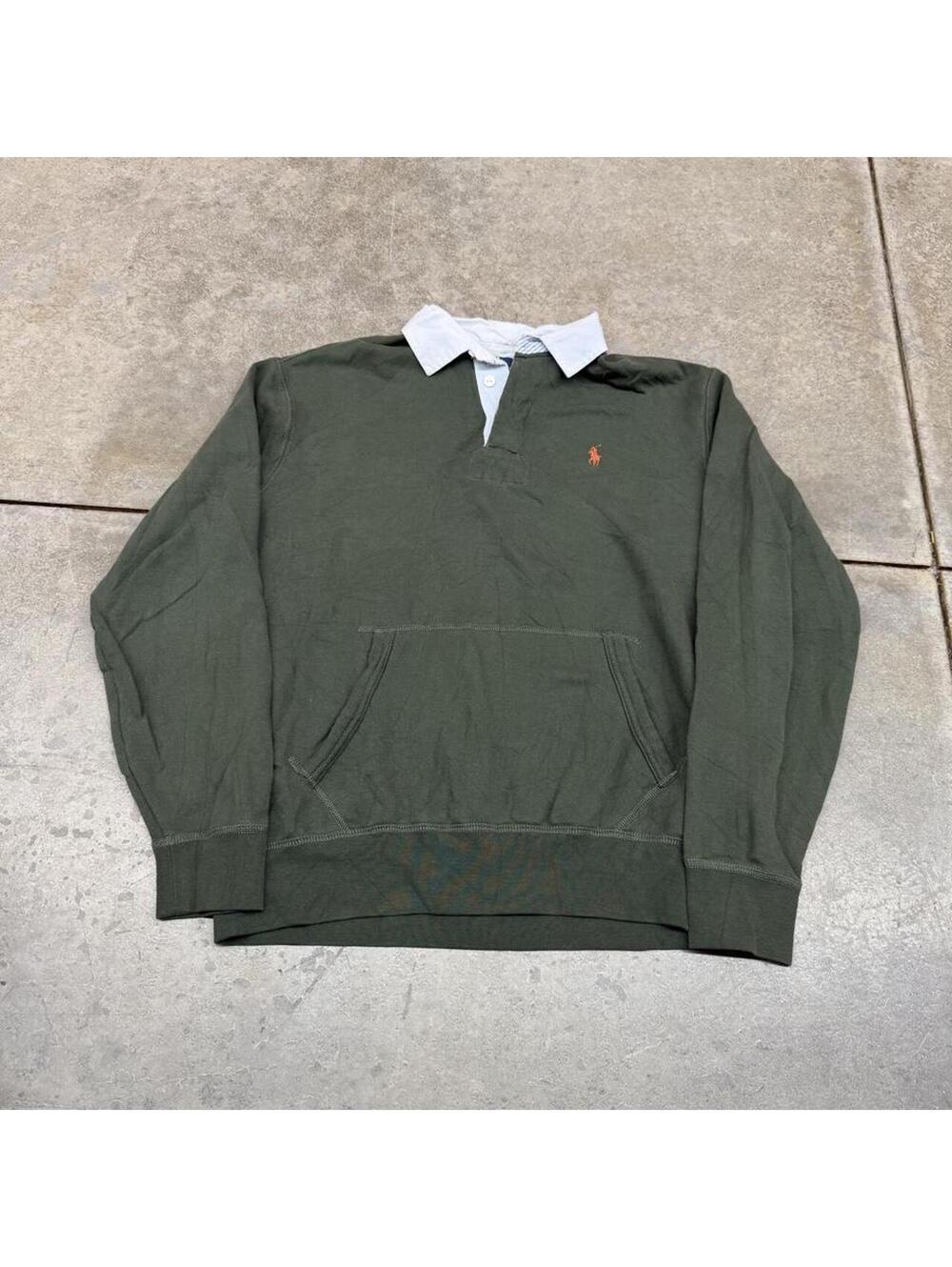 vintage polo ralph lauren collared olive green sweatshirt size medium